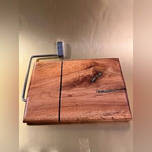Wooden Cheese Slicer Board with Decorative Turquoise Inlays
